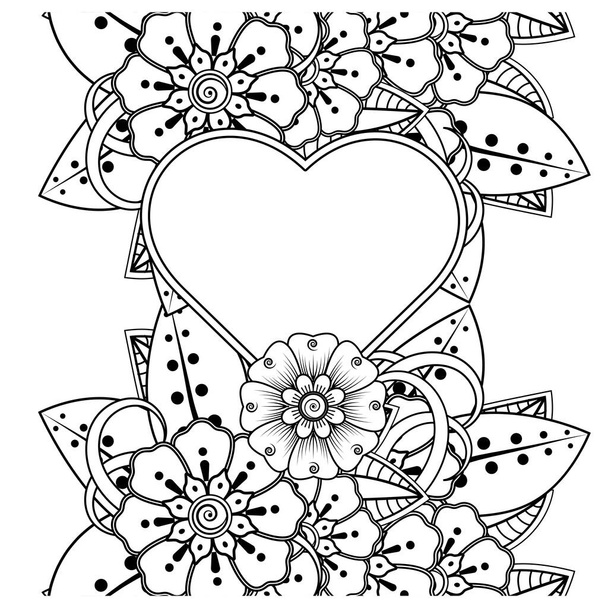 Mehndi flower for henna, mehndi, tattoo, decoration. decorative ornament in ethnic oriental style. doodle ornament. outline hand draw illustration. coloring book page. - Vektori, kuva