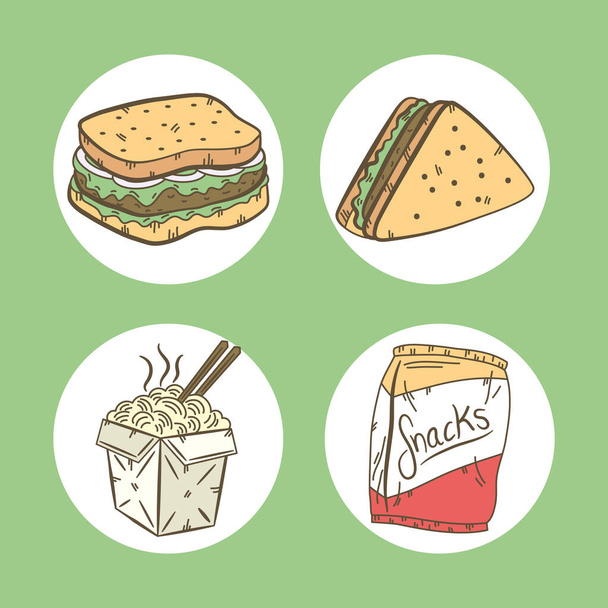 четыре иконки быстрого питания - Вектор,изображение