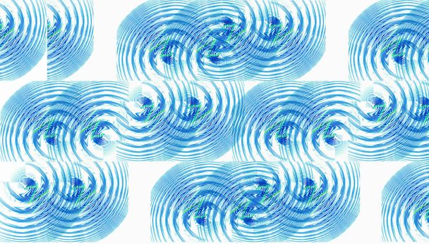 中央から分岐する青い円は、グループで配置され、白い背景に波状の風通しの良いパターンを形成します。抽象画分背景。3Dレンダリング。3Dイラスト. - 写真・画像