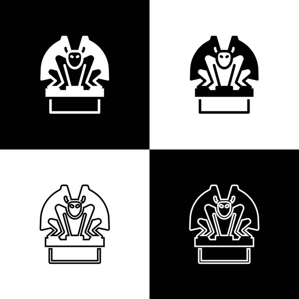 Conjunto de gárgola en el icono del pedestal aislado sobre fondo blanco y negro. Vector - Vector, imagen