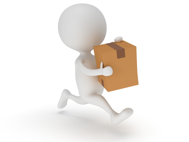 3d man icon running with a box in his hand - Φωτογραφία, εικόνα