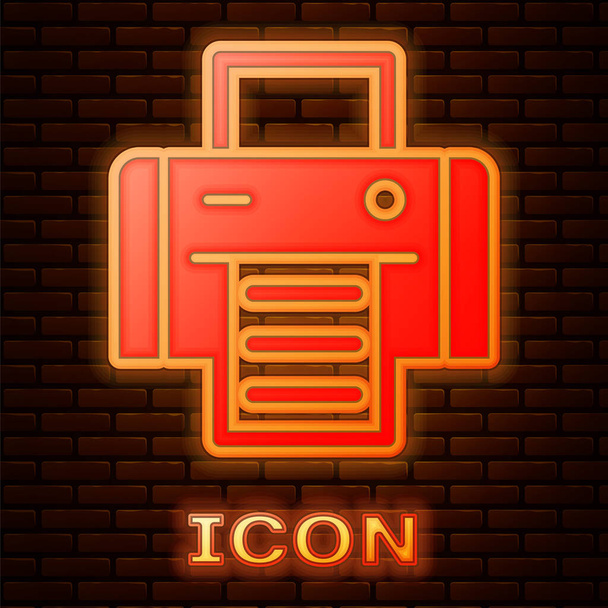 Imprimante néon brillante icône isolée sur fond de mur de briques. Vecteur - Vecteur, image