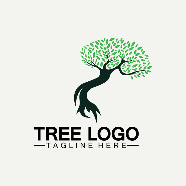 Vector silueta de un árbol plantillas de árbol logotipo y raíces árbol de la vida diseño ilustración - Vector, Imagen