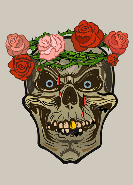 ilustración de Rosas y cráneo - Vector, Imagen