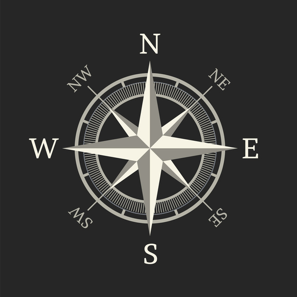 Значок компаса на тёмном фоне
 - Вектор,изображение