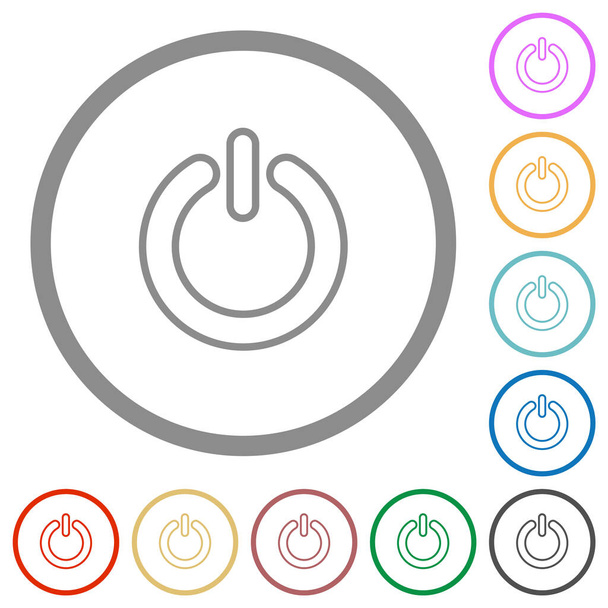 Power switch lapos színes ikonok kerek körvonalak fehér háttér - Vektor, kép