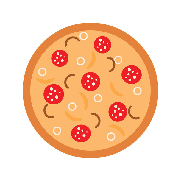 Pizza sottile italiana rotonda isolata su fondo bianco. Delizioso fast food topico. Grafica vettoriale. - Vettoriali, immagini
