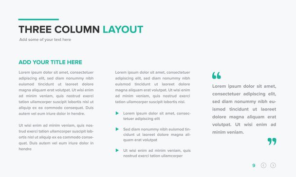 Three columns, section layout for brochure, magazine, flyer, website, and other marketing media collaterals. Editable template of a presentation slide, meeting agenda. Vector template for presentation. - Vector, Image