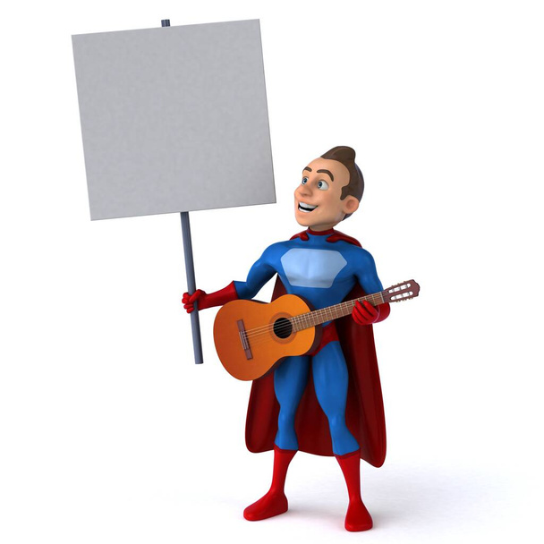 Fun 3D illustration of a fun superhero with guitar  - Photo, image