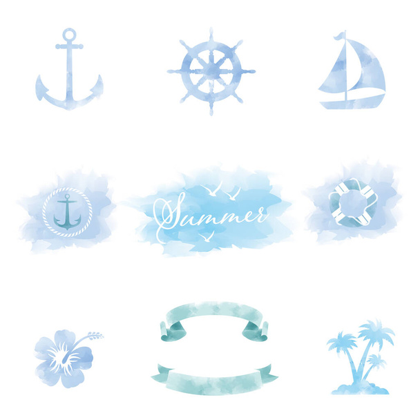Watercolor style summer material set - Vector, afbeelding