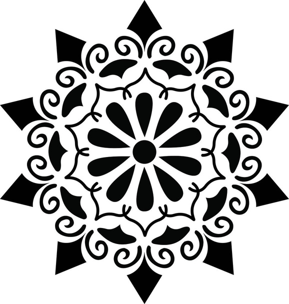 Rangoli vzory: také volal jako Alpona, Alpana, mehndi, Kolam, Květinové, Okrasné, paisley design. s tmavě a bíle pozadí vektor umění - Vektor, obrázek