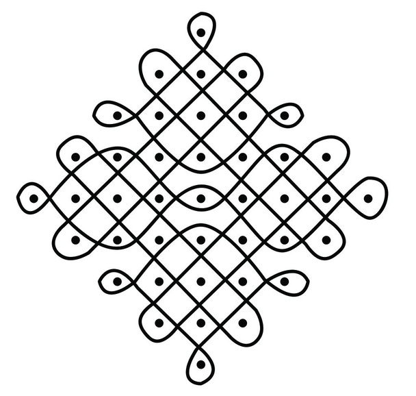 Indické tradiční a kulturní Rangoli nebo Kolam design koncept zakřivených čar a teček izolovaných na bílém pozadí - vektorové ilustrace - Vektor, obrázek