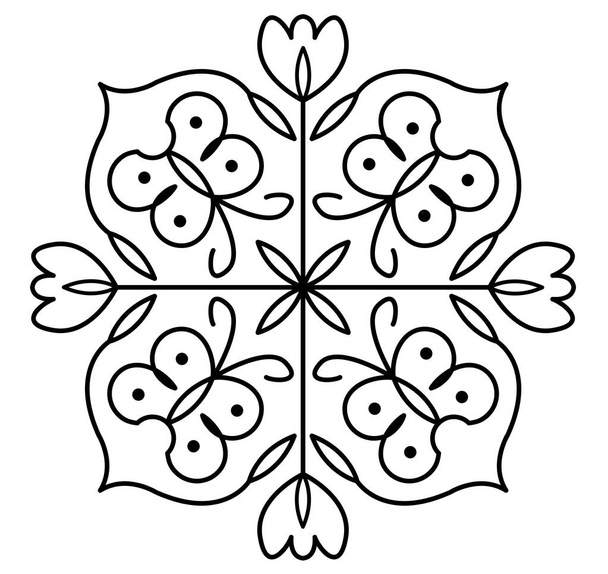 Indické tradiční a kulturní Rangoli design koncepce motýlů a květin linie umění izolované na bílém pozadí - vektorové ilustrace - Vektor, obrázek