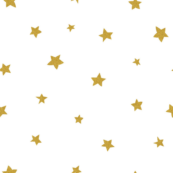 Nahtloses Muster mit goldenen Sternen auf weißem Grund. Neujahr, Weihnachtsfeier. Ideal für Hintergrund, Verpackung, Schreibwaren, Packpapier. - Foto, Bild