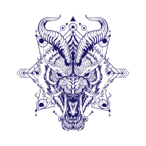 A ilustração mítica da cabeça do tigre pode usar-se para o projeto da t-shirt e o logotipo do e-esporte - Foto, Imagem