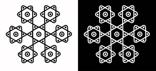 Rangoli design koncept Star symboly s tečkami izolované na černém a bílém pozadí - Vektor, obrázek