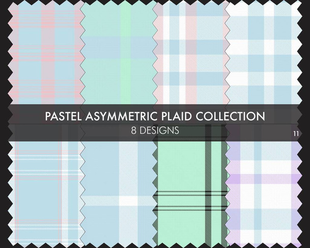 Pastel Asymmetric Plaid seamless pattern collection includes 8 designs for fashion textiles and graphics - Vector, Image