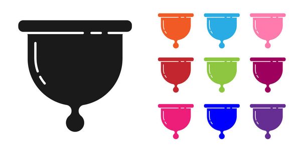 Black Menstrual cup icon isolated on white background. Feminine hygiene. Protection for woman in critical days. Set icons colorful. Vector - Vector, Image