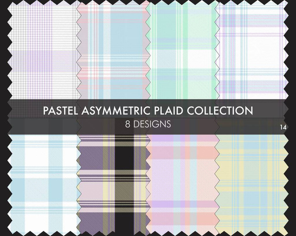 Pastel Assimétrico Plaid coleção padrão sem costura inclui 8 projetos para têxteis de moda e gráficos - Vetor, Imagem