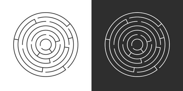 Circle maze set. Labyrinth template on white and black background. Vector illustration isolated. - Vector, Image