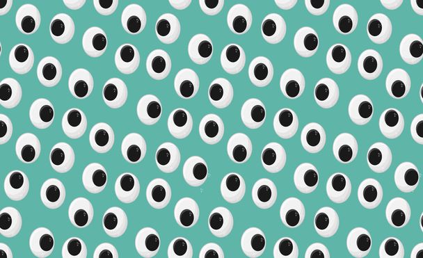 Seamless pattern with cute plastic eyes for toys, dolls, isolated on the background. A caricature of eyeballs. - Vecteur, image