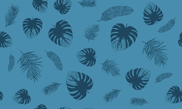 Tropical leaves pattern. Hand drawn illustration. - Vector, Image