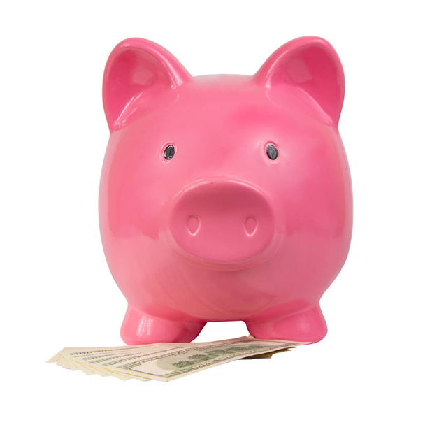 Salvadanaio rosa giocattolo di denaro in ceramica isolato sullo sfondo bianco - Foto, immagini