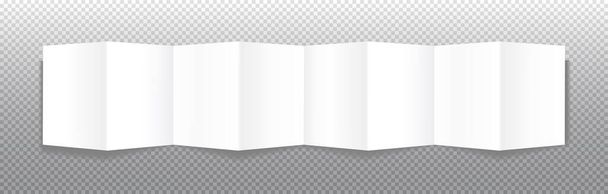 Folhetos de papel horizontal bifold realista sobre fundo transparente com sombras suaves. Modelo de livreto aberto branco. Design de cartão de visita ou folheto mock-up. Ilustração vetorial. - Vetor, Imagem