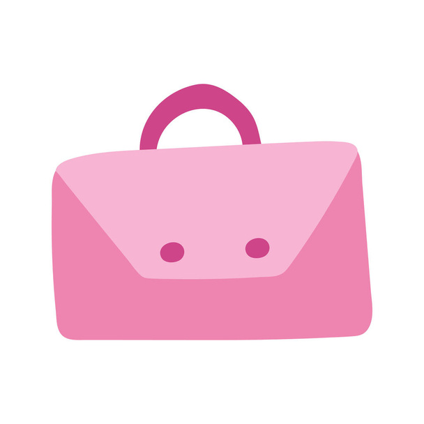 Carina valigetta rosa fumetto con bottoni per documenti per lavoro d'ufficio, scuola, università. Illustrazione della clipart vettoriale isolata sullo sfondo, disegnata a mano - Vettoriali, immagini