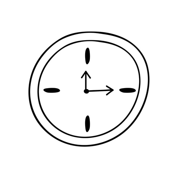 Trendy kézzel rajzolt óra firka stílusban. Üzleti ikon a projekt idejéről, határidőkről, dátumokról, teljesítési feladatokról a megfelelő időben. A háttérben elszigetelt vektorillusztráció - Vektor, kép