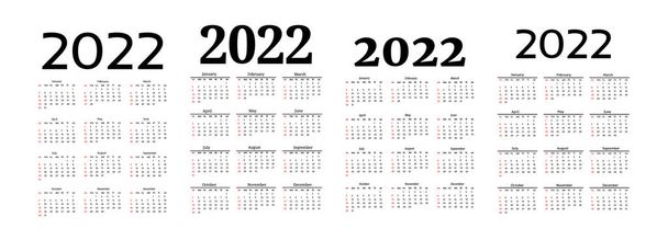 Joukko neljä pystysuoraa kalentereita 2022 eristetty valkoisella pohjalla. Sunnuntaista maanantaihin. Vektoriesimerkki - Vektori, kuva