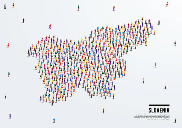 Mapa de Eslovenia. Gran grupo de personas se forman para crear una forma de mapa de Eslovenia. ilustración vectorial. - Vector, Imagen