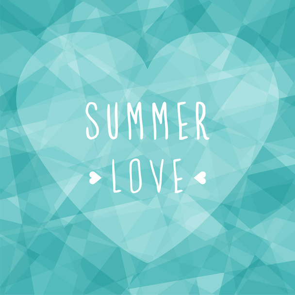 Summer love. Heart shape with text. Polygonal background. Vector illustration, flat design - Vector, Image