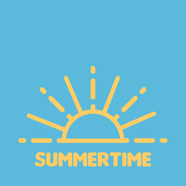 Summertime. Linear yellow sun burst icon. Vector illustration, flat design - Vector, afbeelding