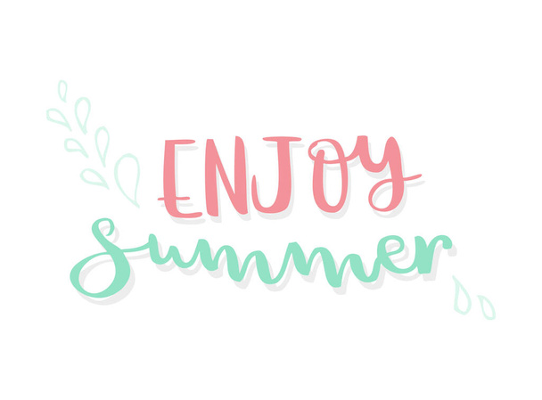 Enjoy summer lettering. Coral and turquoise. Vector illustration, hand drawn design - Vector, Imagen