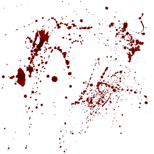 Salpicos de sangue realistas. Gota vermelha e mancha de sangue. Manchas de sangue. Ilustração vetorial isolada sobre fundo branco. - Vetor, Imagem