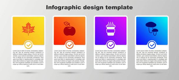 Set Leaf or leaves, Apple, Coffee cup to go and Mushroom. Business infographic template. Vector - Vector, Image