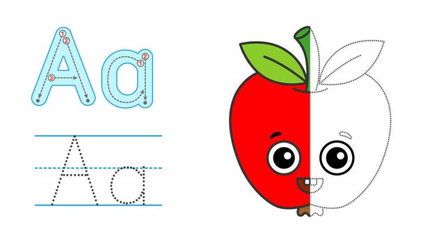 Trace the letter and picture and color it. Educational children tracing game. Coloring alphabet. Letter H and funny hedgehog - Vector, Image
