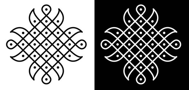 Indické tradiční a kulturní Rangoli nebo Kolam design koncept zakřivených čar a teček izolovaných na černobílém pozadí - vektorové ilustrace - Vektor, obrázek