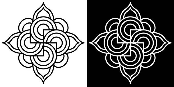 Indický Rangoli design koncept kruhové čáry umění izolované na černém a bílém pozadí - Vektor, obrázek