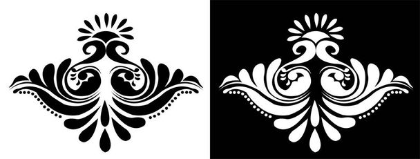 Indické tradiční a kulturní Rangoli nebo Alpona design koncept páva s peřím izolované na černém a bílém pozadí  - Vektor, obrázek