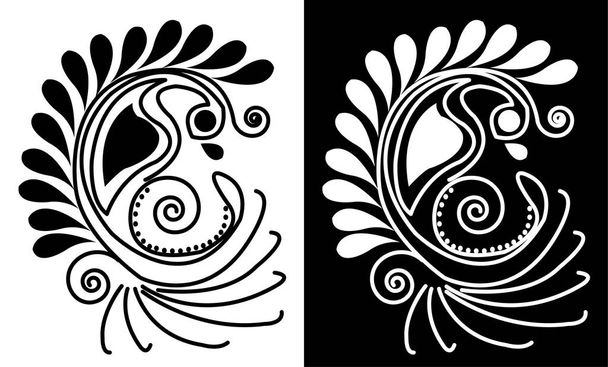 Peacock s peřím design koncepce okvětních lístků a spirál izolovaných na černém a bílém pozadí  - Vektor, obrázek
