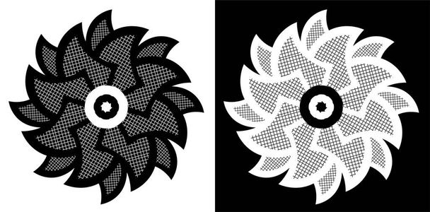 黒と白の背景に孤立した花として装飾された幾何学的対象物の曼荼羅設計概念  - ベクター画像