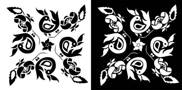 Rangoli mandala design koncept pávů s peřím izolované na černém a bílém pozadí  - Vektor, obrázek