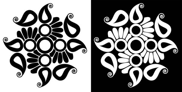 Rangoli design koncept paisley izolovaných na černém a bílém pozadí - Vektor, obrázek