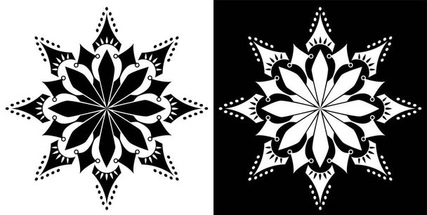 Indické tradiční a kulturní Rangoli mandala design koncept květinové umění izolované na černém a bílém pozadí - Vektor, obrázek