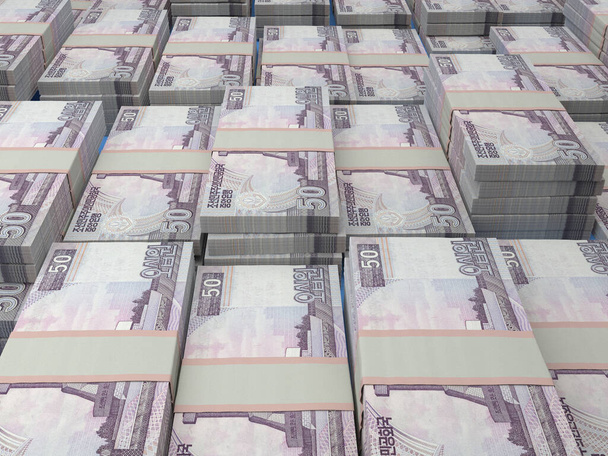Money of North Korea. North Korean won bills. KPW banknotes. 50 won. Business, finance, news background. - Photo, Image