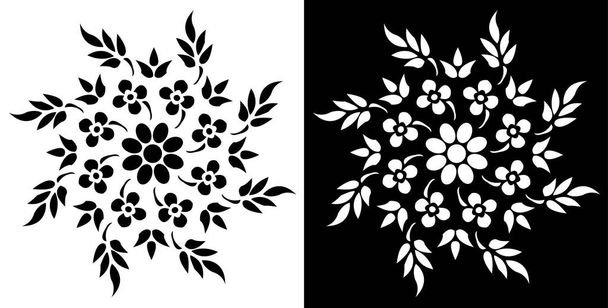 Květinová mandala design koncept s listy a okvětní lístky izolované na černém a bílém pozadí  - Vektor, obrázek