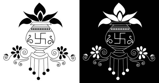 Indické kulturní sankranti Rangoli design koncept květinový vzor izolované na černém a bílém pozadí - Vektor, obrázek