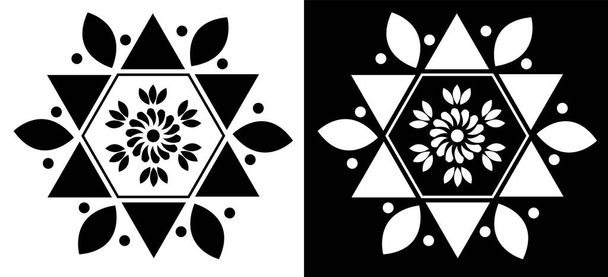 Mandala design koncept geometrických objektů s květy izolované na černém a bílém pozadí - Vektor, obrázek